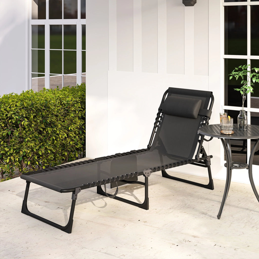 Tumbona Pieghevole con Braccioli ¨C zephmum ¨C Nero Acciaio 189x58x30 cm