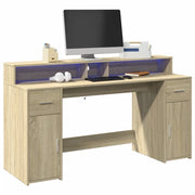 Scrivania con Luci LED Rovere Sonoma 160x55x91cm in Multistrato 3309431