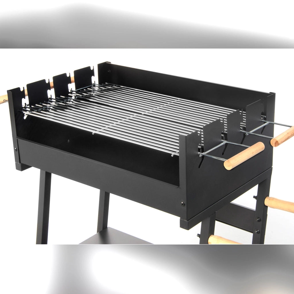 Barbecue a Carbonella 83x49x90 cm 2 Griglie di Cottura e Struttura con Ruote in Acciaio Nero