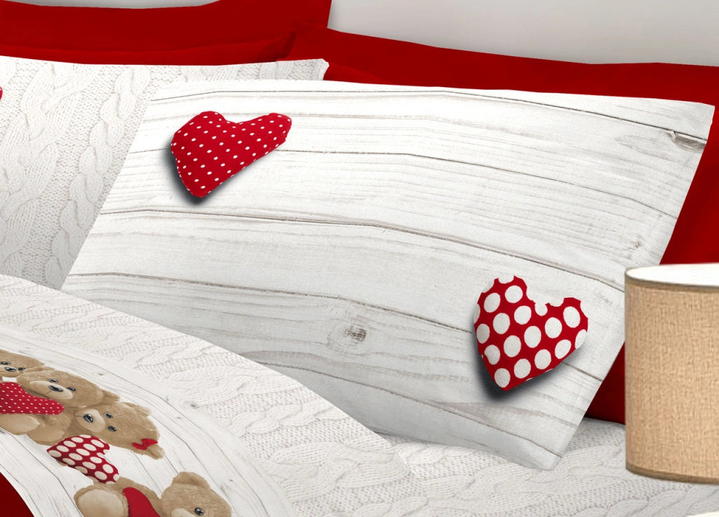 Completo Lenzuola Linea Pensieri Delicati 100% Cotone Disegno New Orsetti - Matrimoniale - Rosso