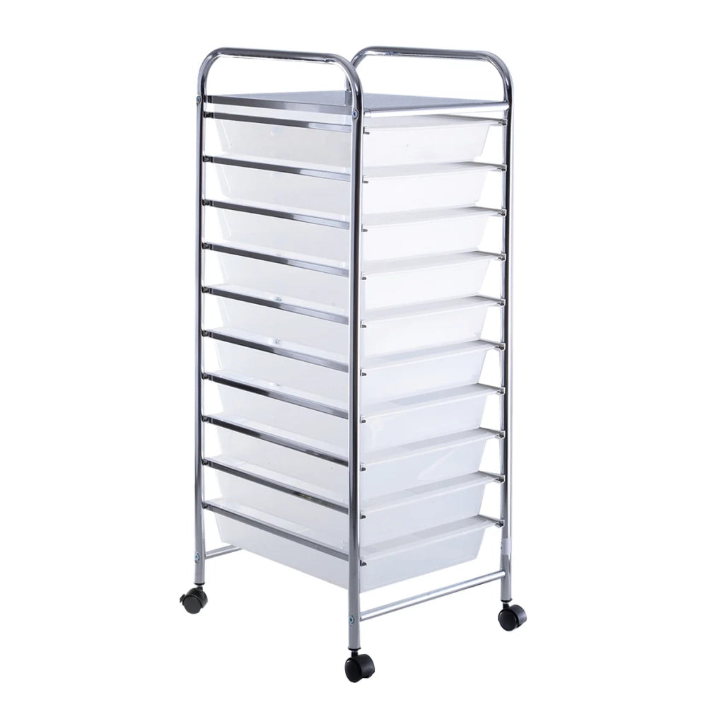 Pratico carrello portaoggetti con ruote 32,5 x 37 x 86 cm con 10 cassetti design in ferro trasparente 20_0020100