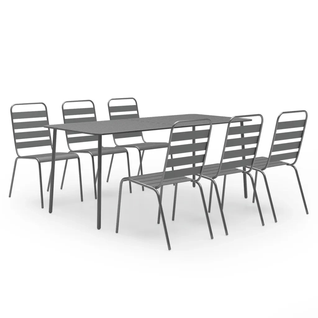 Set Mobili da Pranzo per Giardino 7 pz in Acciaio Grigio Scuro cod mxl 70894