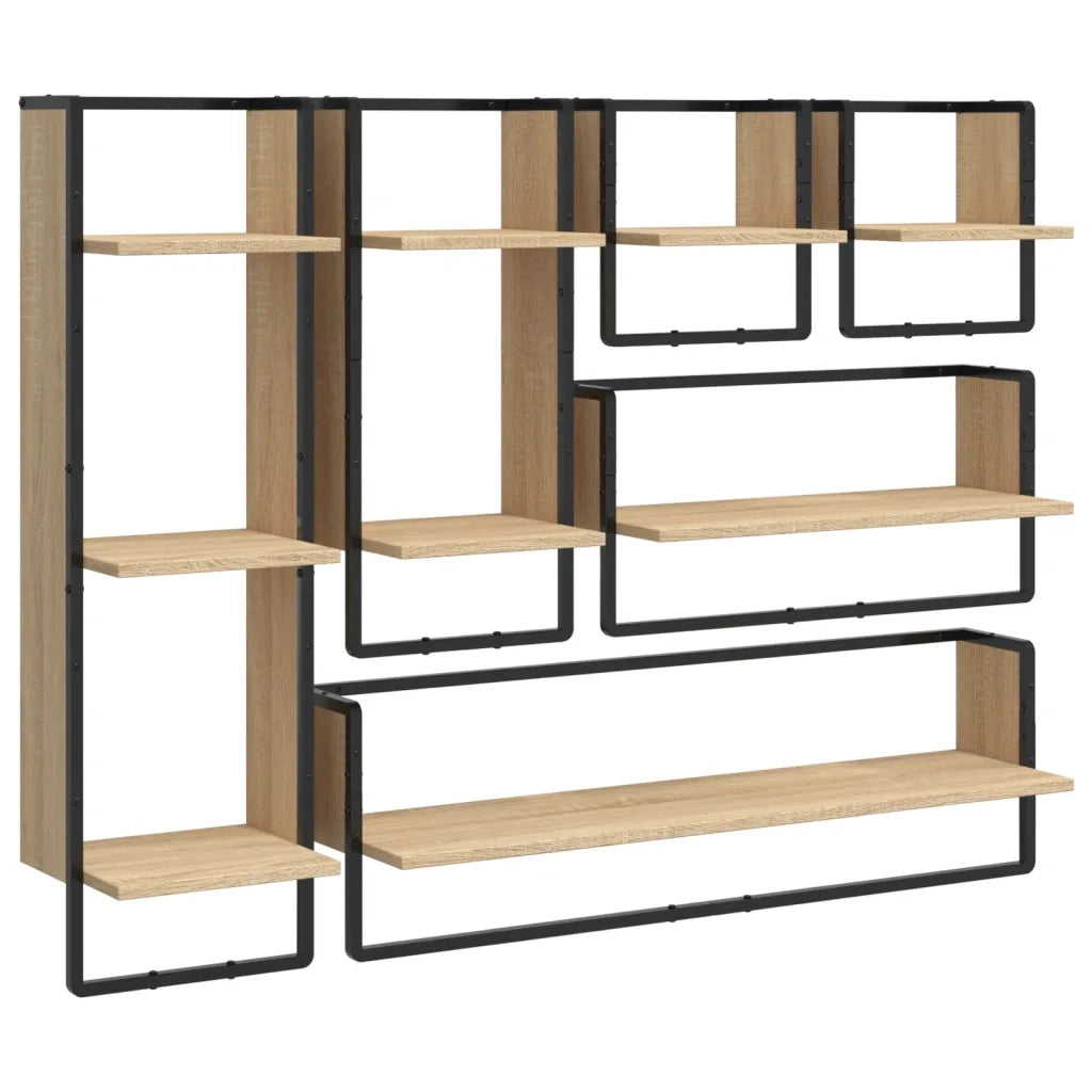 Set Mensole Parete con Aste 6pz Rovere Sonoma Legno Multistrato 836314