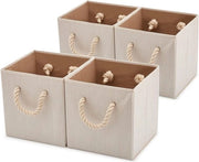 Set di contenitori opachi opabili con maniglie per contenitori in legno - Set da 4 - 267 x 267 x 28 cm - Beige