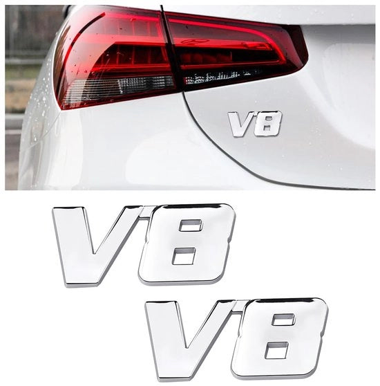 Emblema 3D in Metallo - Autosticker di Alta Qualità - V8 - Sticker per Tuning Auto - Adatto per Carrozzeria - 2 Pezzi