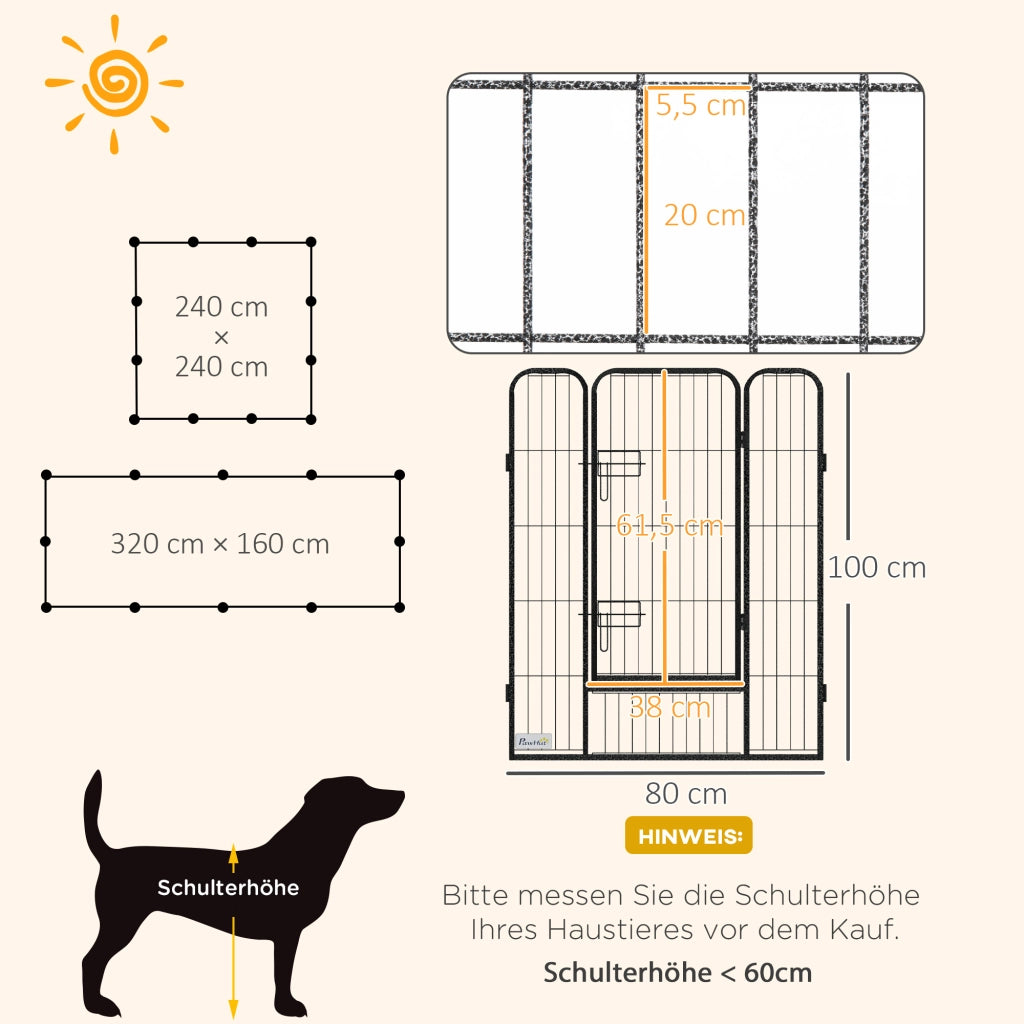 Recinto per cani pieghevole con 2 porte ¨C zephmum ¨C grigio metallo 80x100 cm