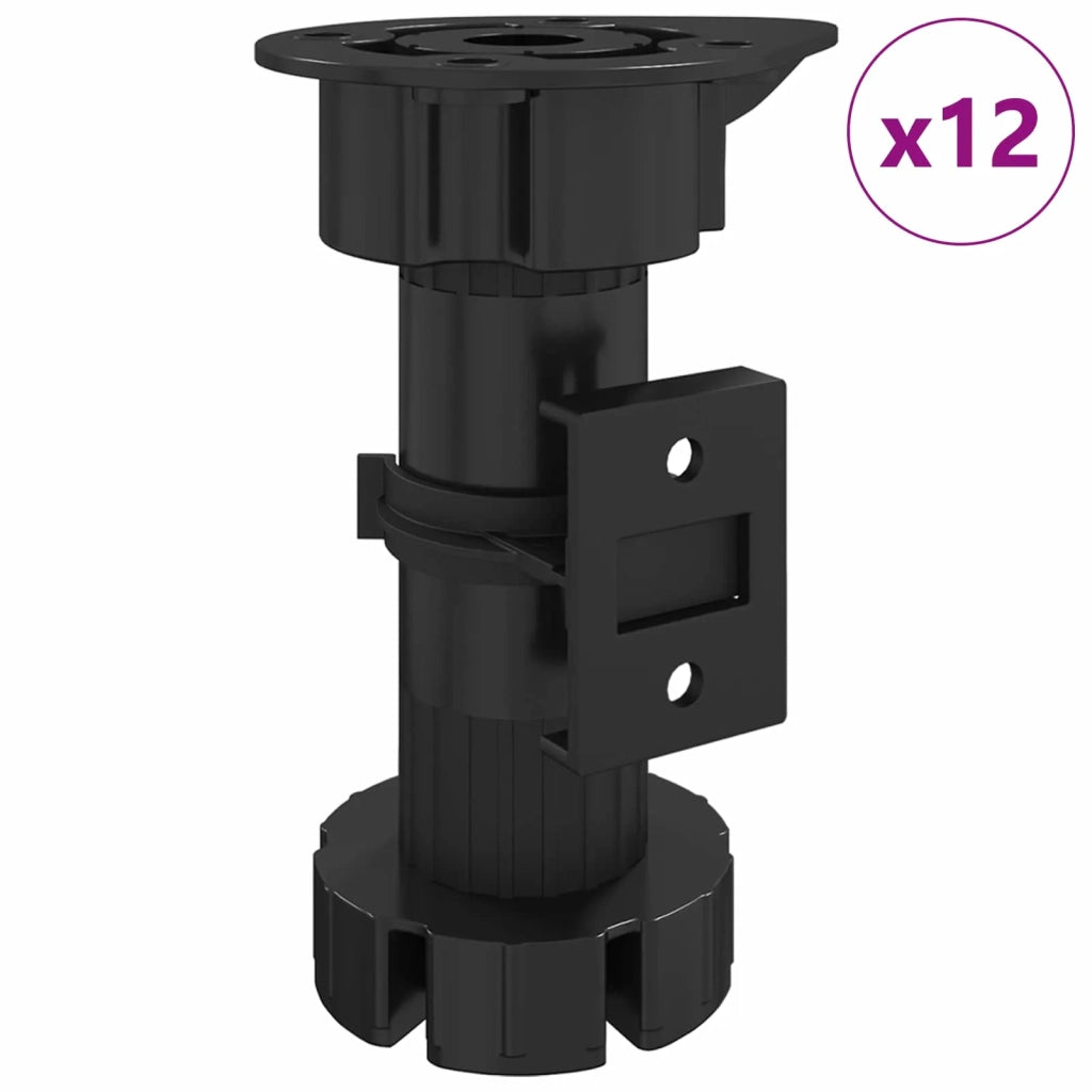 Piedini per mobili Regolabile 12 pcs Nero 46 x 46 x 128 mm PP 864785