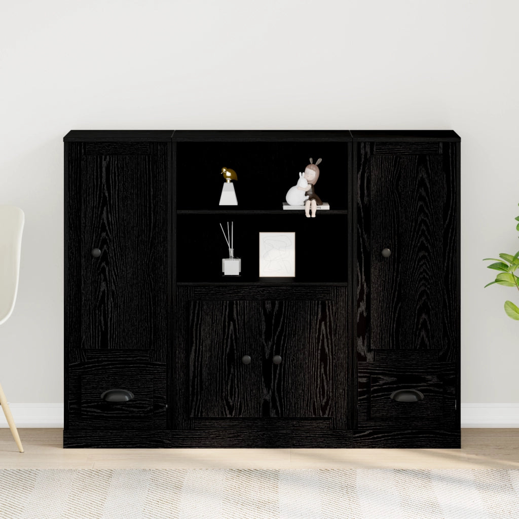 Highboard Nero Rovere 132x35,5x103,5 cm Legno Ingegnerizzato