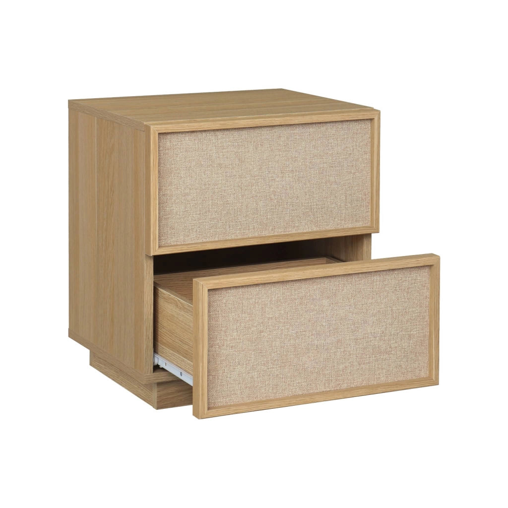 Set di 2 comodini decorati in legno e tessuto con 2 cassetti , marrone