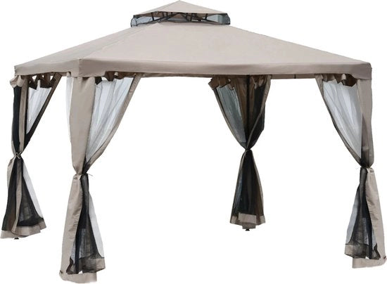 Pavilione da Giardino - Tenda per Feste - 4 Portali - Resistente al Tempo - Grigio Scuro - 3 x 3 x 2,6 m