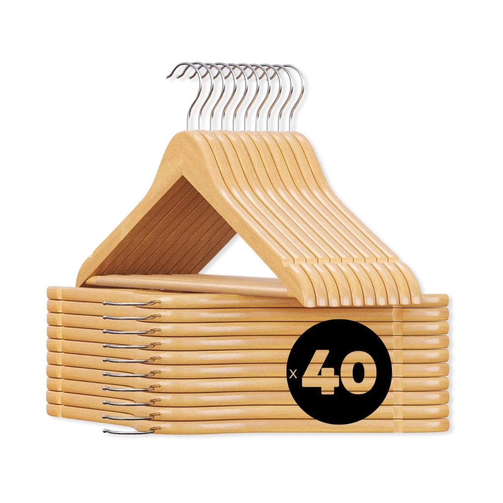 Grucce Appendiabiti Legno Naturale Universali Gancio Girevole Scanalature Spallina Barra Antiscivolo Bordi Arrotondati Salvaspazio Resistenti Leggere Uso Domestico Lavorativo Quantità: 40