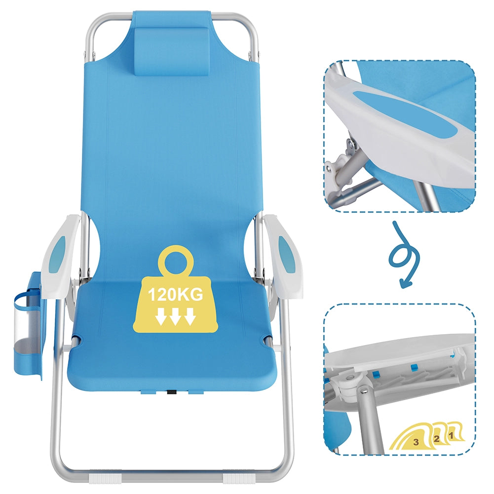 Spiaggina Pieghevole Alluminio con Borsa Termica Reclinabile e Spallacci Blu