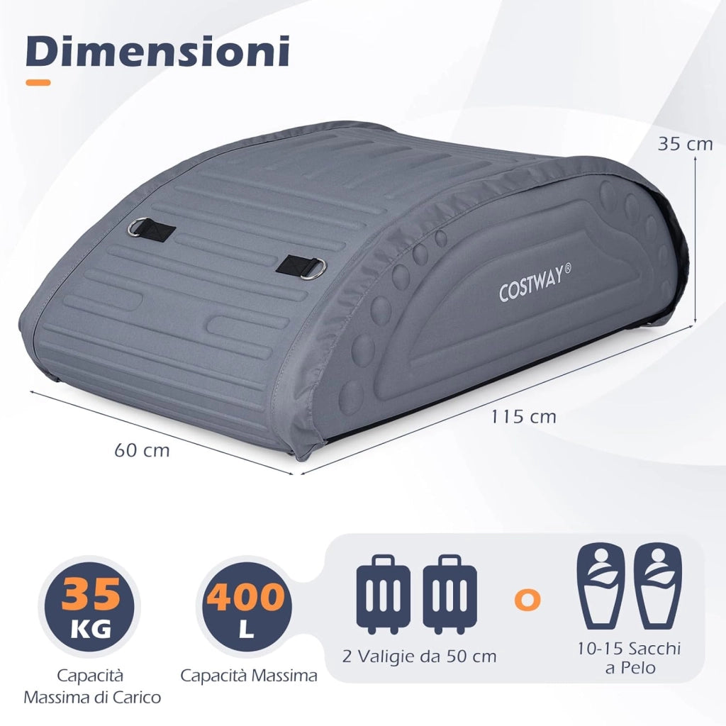 Borsa da Tetto per Auto Impermeabile 14Cu.Ft/400L, Box Tetto Universale Pieghevole con Borsa+ 4 Cinghie Rinforze+ 4 Ganci, Portabagagli per Tutti i Veicoli con/senza Barre Portapacchi (Grigio)