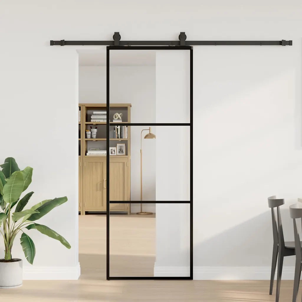 Porta Scorrevole con Ferramenta Nera 76x205 cm in Vetro ESG 3375921