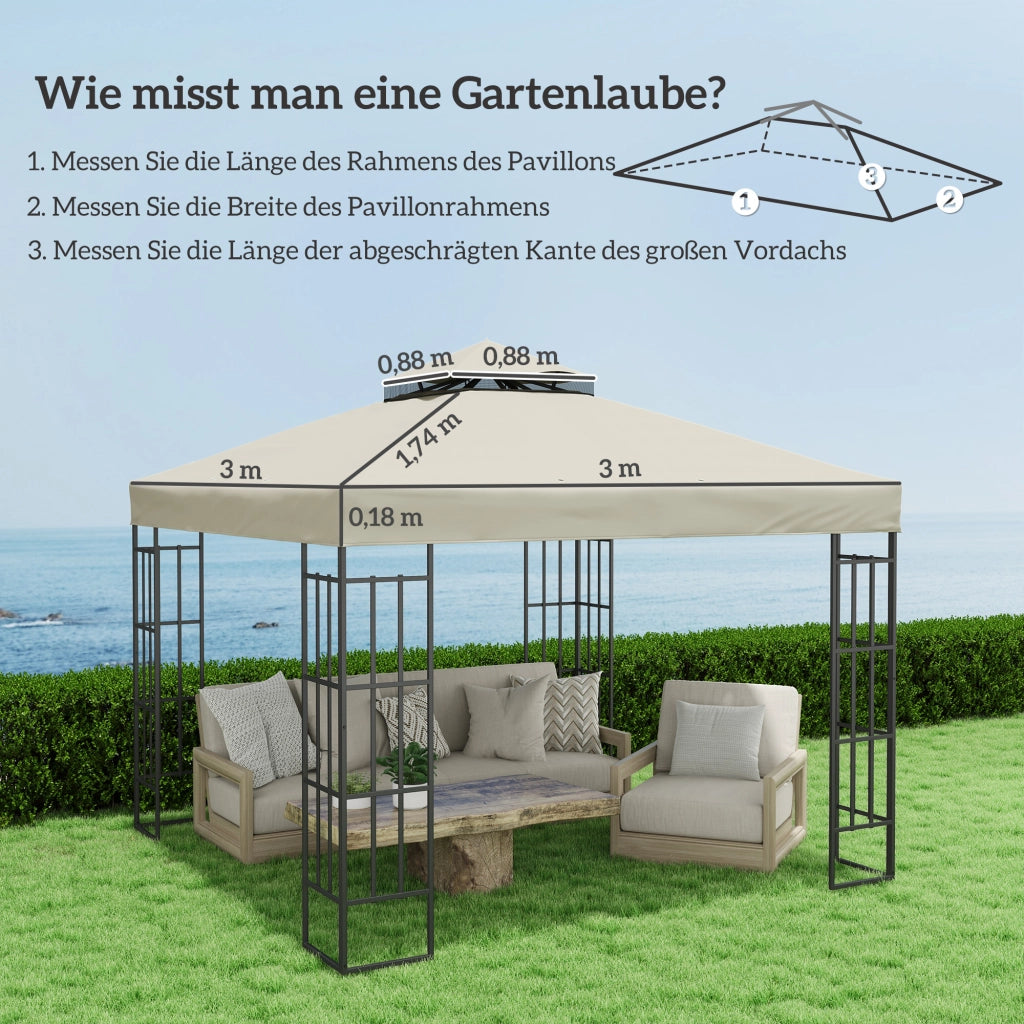Telo di ricambio per gazebo 3x3 m, doppio tetto in Oxford 600D, bianco crema