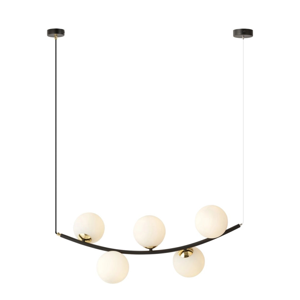 Lampada a sospensione Ritz in acciaio nero e vetro opalino