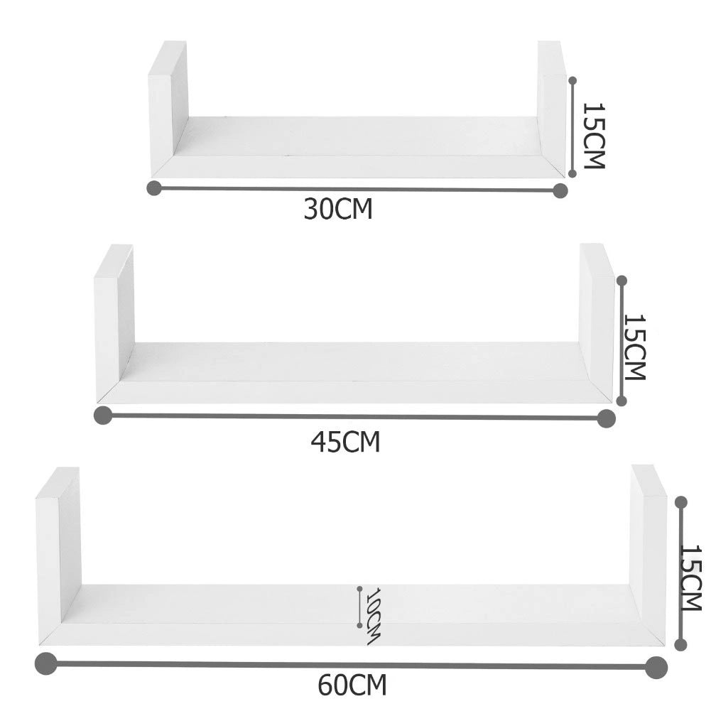 Set 3 Mensole da Parete Moderne Design con Bordi Mensola Scaffale Legno Bianco