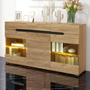 Credenza LED rovere con 3 armadi e 3 cassetti