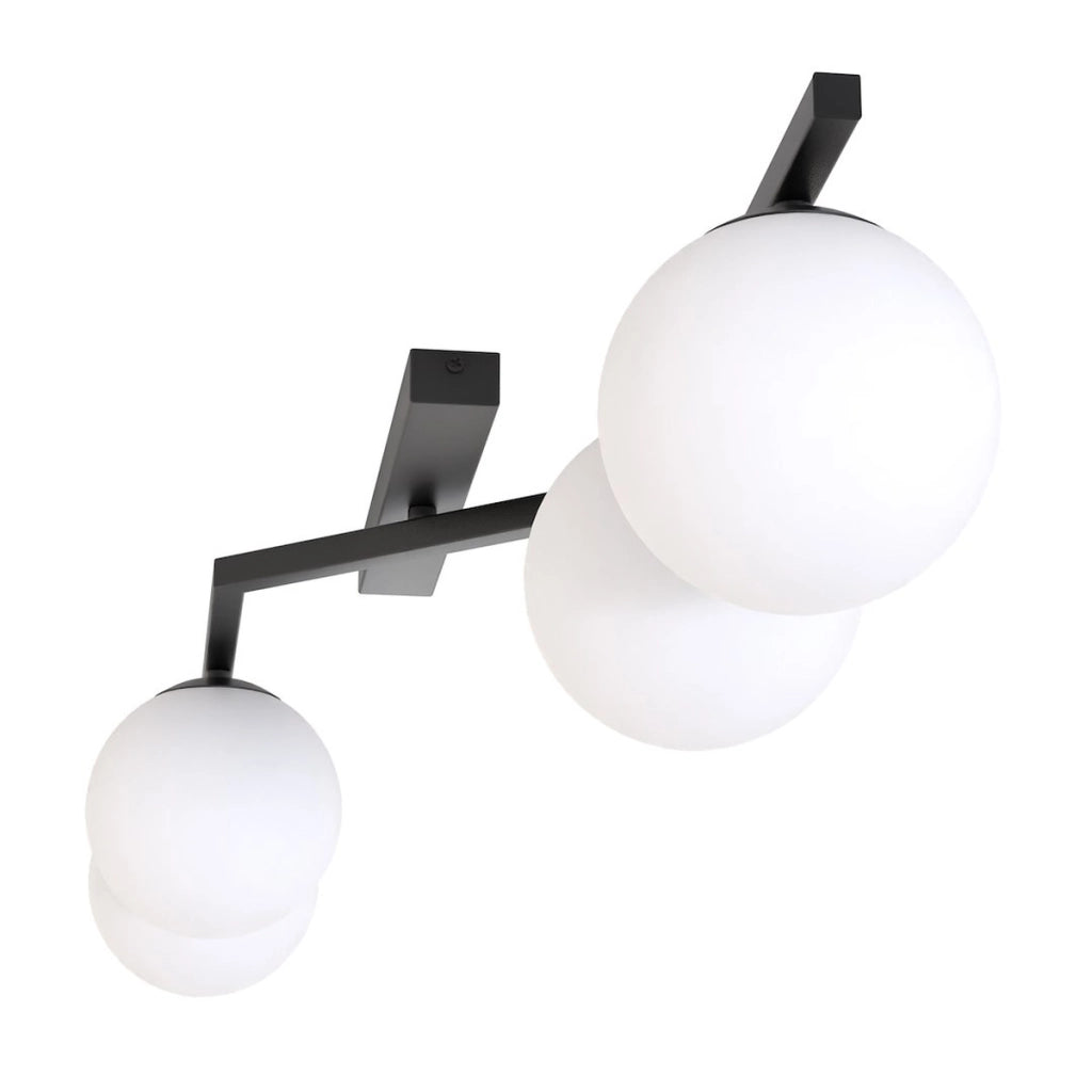 Lampada a sospensione Naton in acciaio nero e vetro opalino