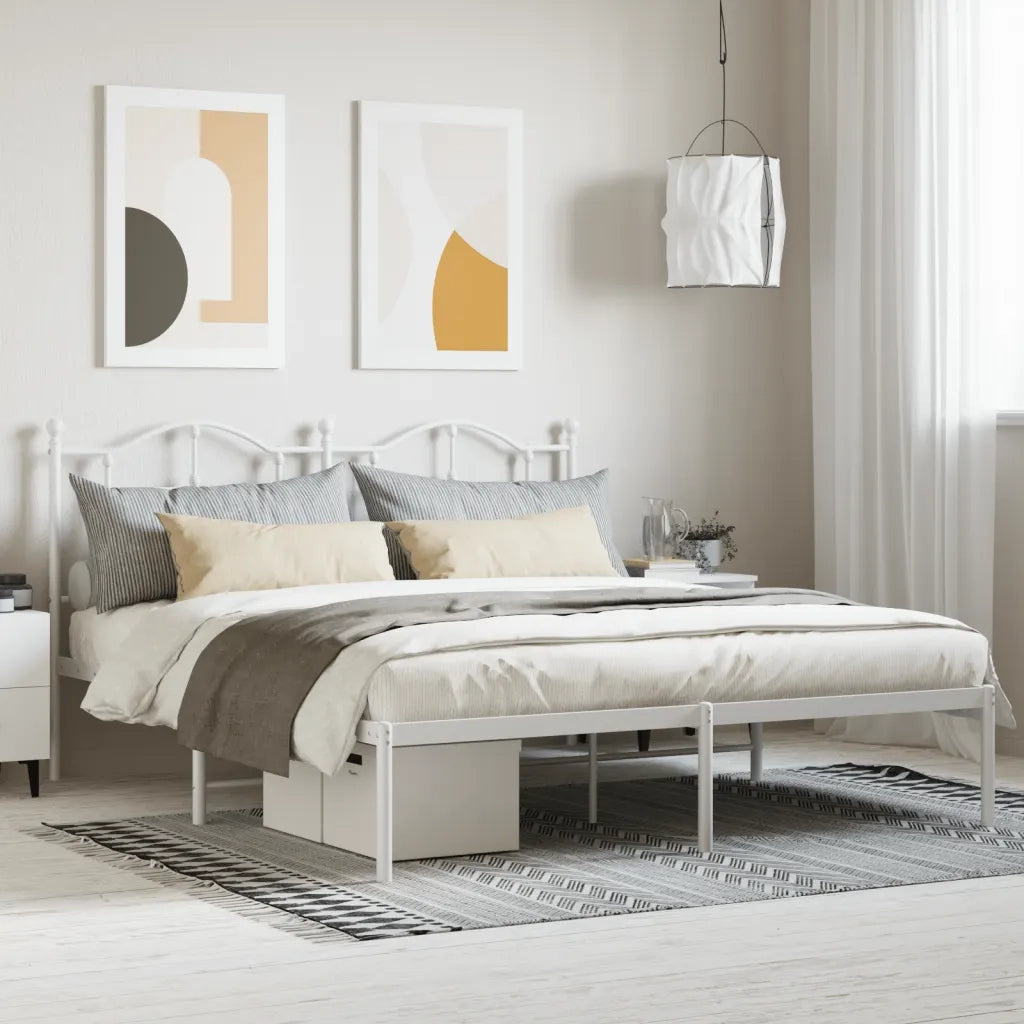 Letto matrimoniale | Letto per adulti | Giroletto con Testiera Metallo Bianco 180x200 cm