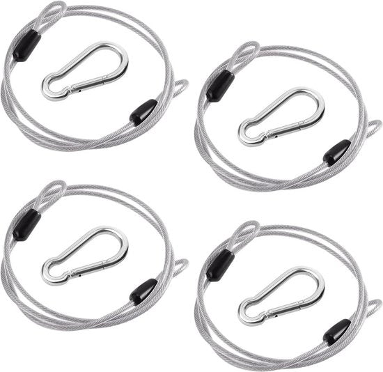 Cavo di sicurezza in acciaio inossidabile adattabile a 4 pezzi, lunghezza 1m, spessore 3mm, con ganci di carabiner - Adatto per mobili da giardino, biciclette, motociclette