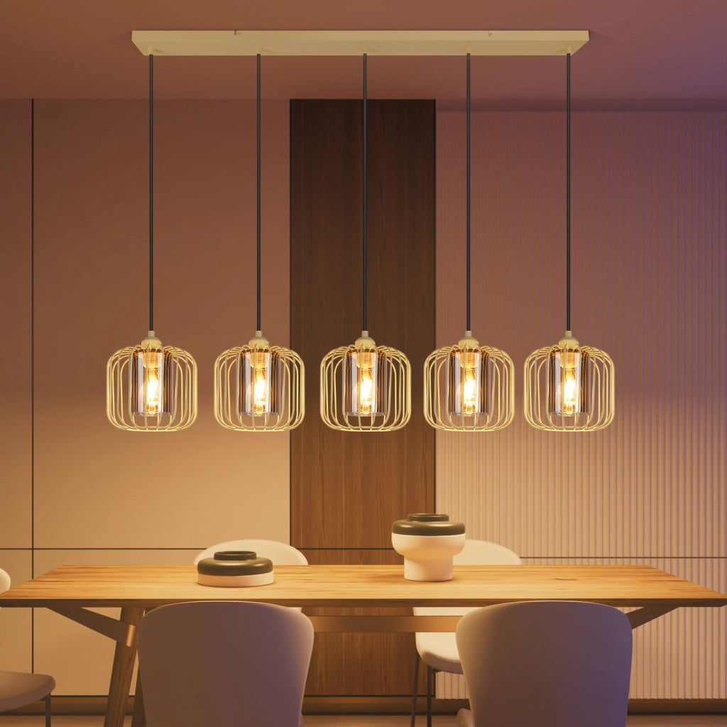 Lampada a sospensione ZMH vintage da tavolo da pranzo a 5 luci E27 per soggiorno (lampadina non inclusa)