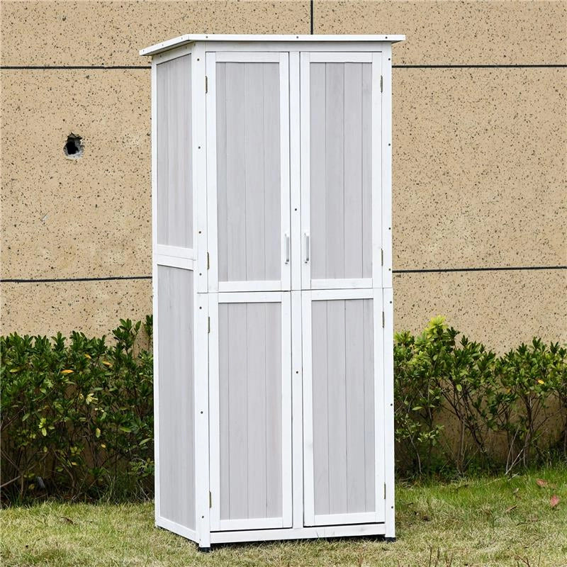CASETTA PORTA ATTREZZI IN LEGNO DI ABETE A 3 LIVELLI CON TETTO IN BITUME, 77X58X175 CM, GRIGIO