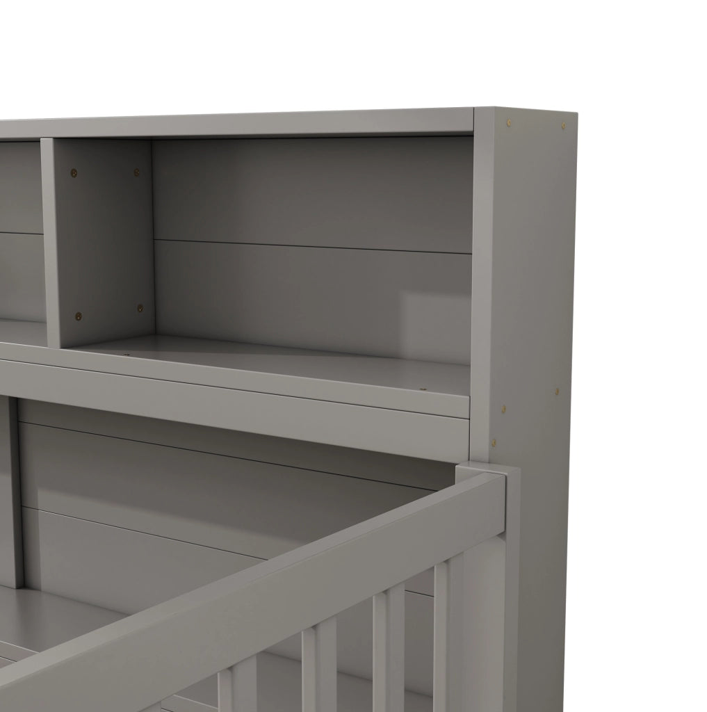 Letto daybed 205x164.5x87 cm con sponde di sicurezza e vani laterali in legno di pino e MDF grigio