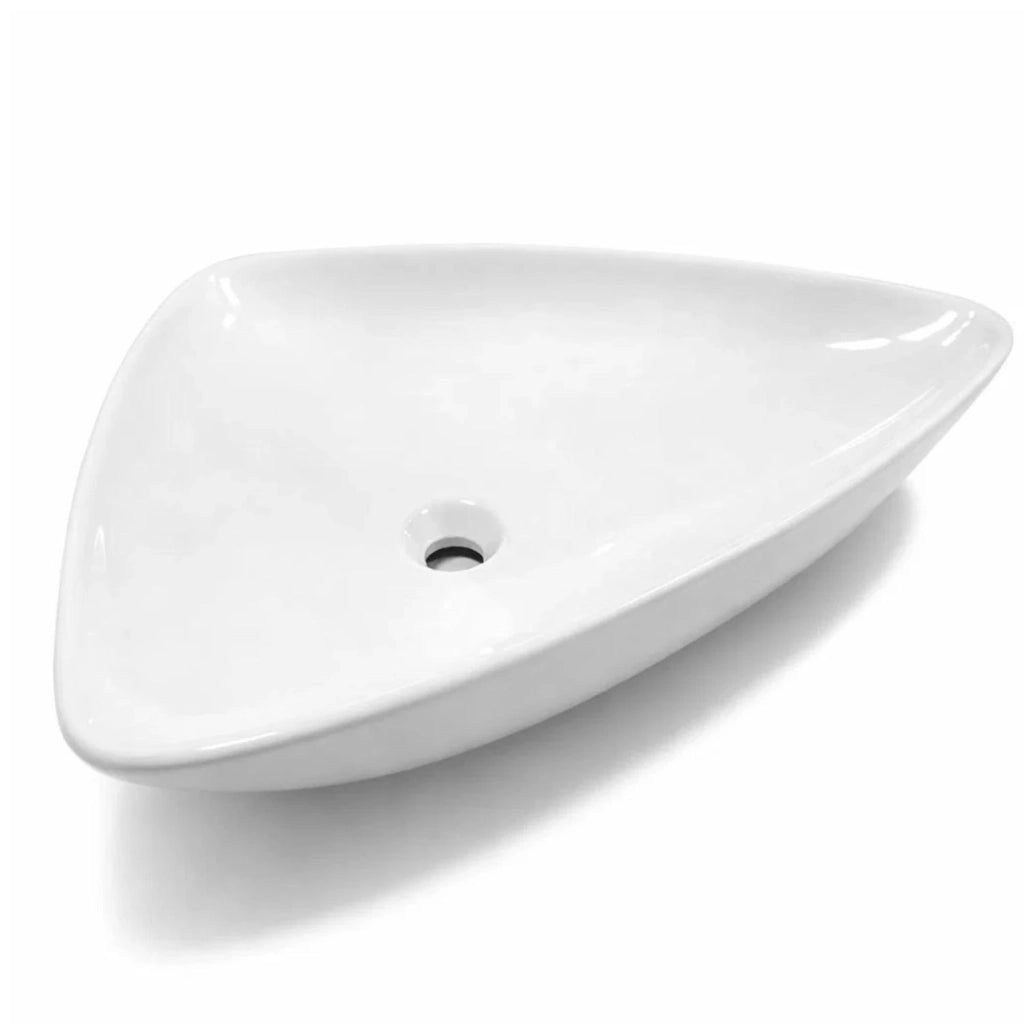 Lavabo da appoggio ceramica bianco triangolare arredo bagno 68x47,5x12,5 cm