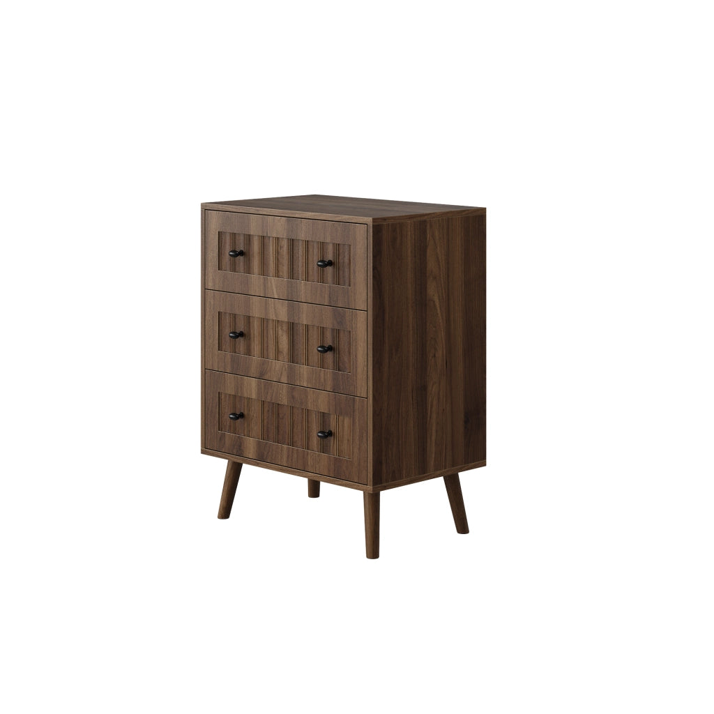 Cassettiera a 3 cassetti con finitura effetto noce, mobile contenitore moderno in MDF con gambe in legno massello