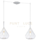 SOSPENSIONE BIANCO 2 LUCI SPOSTABILE VETRI TRASPARENTE 1177BI-S2 S-TR