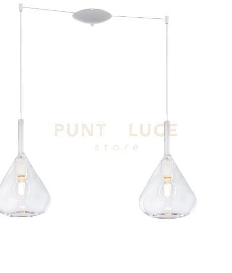 SOSPENSIONE BIANCO 2 LUCI SPOSTABILE VETRI TRASPARENTE 1177BI-S2 S-TR