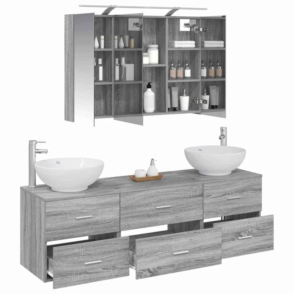 Set di mobili per il bagno 4 pcs Sonoma grigio 3406940