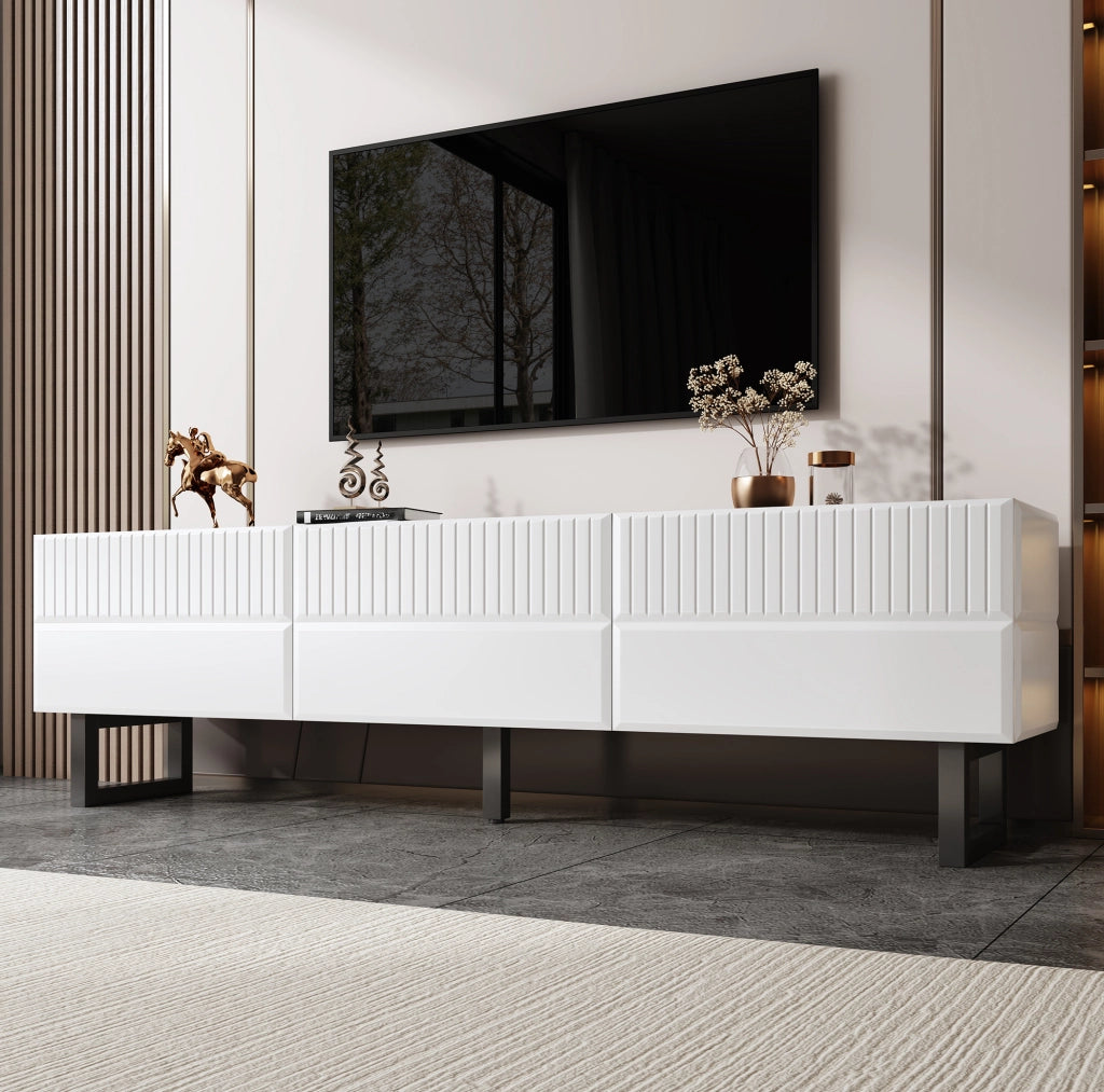 Mobile TV in MDF e PB nero e bianco con 3 cassetti, 170x35x47 cm