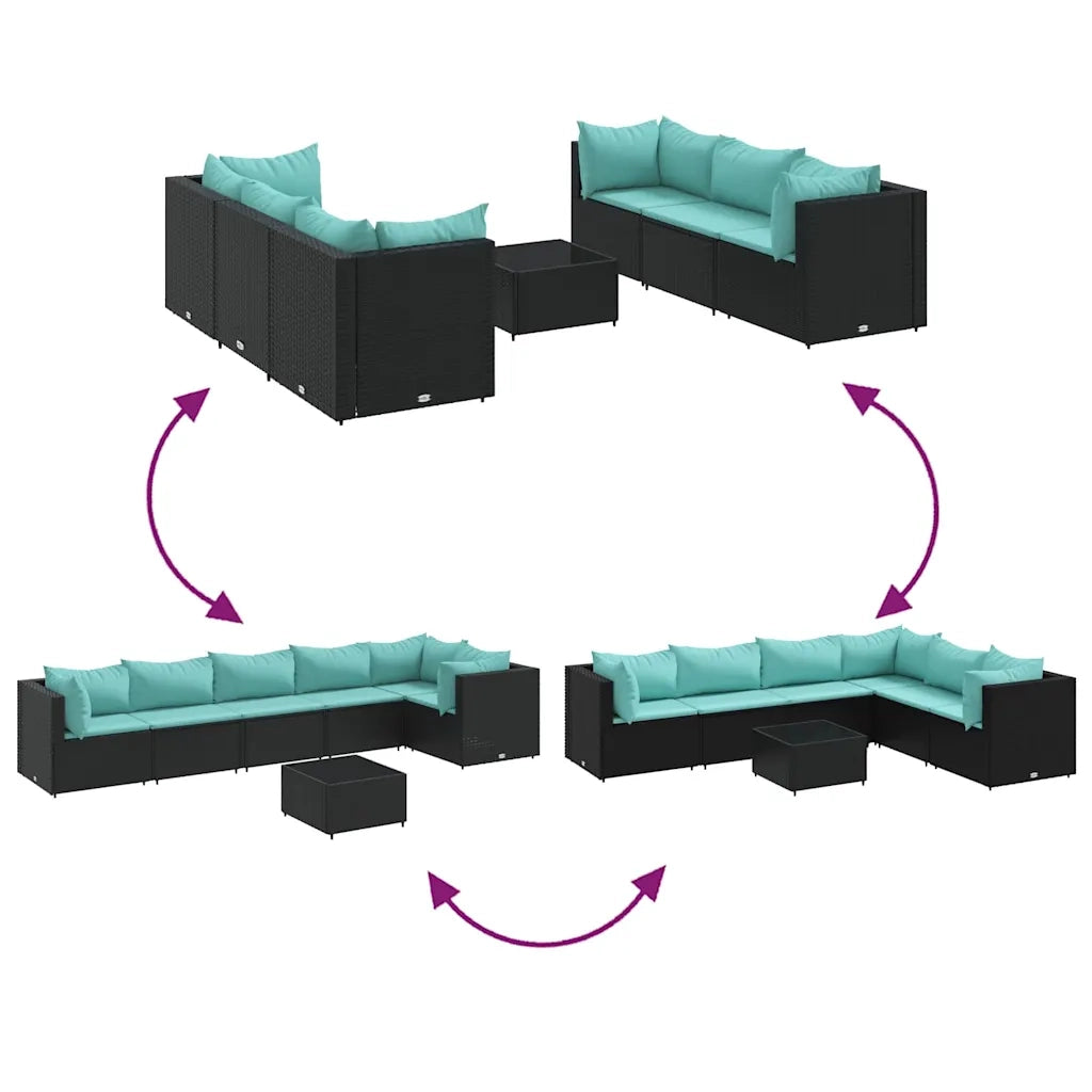 Set Salotto da Giardino con Cuscini 7pz Nero Polyrattan 3308116