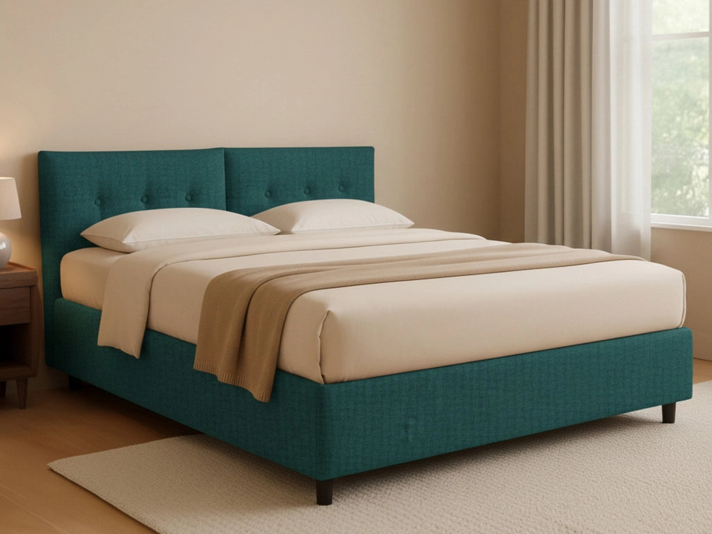Leeds, Letto Piazza e Mezza Sfoderabile Made in Italy, Verde Petrolio