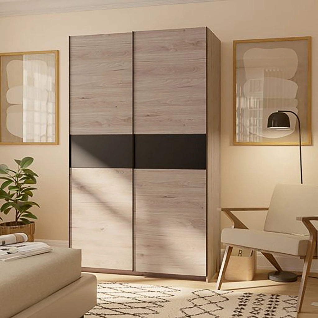 Armadio Camera da Letto Maba, Guardaroba 2 Ante 2 Ripiani, 120x204h cm Marrone Rovere