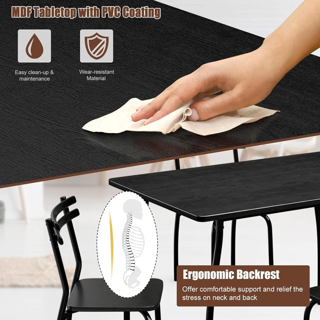 Set Tavolo da Pranzo e sedie in Legno e Metallo, Tavolo Rettangolare con 4 sedie, Nero (Stile 1)