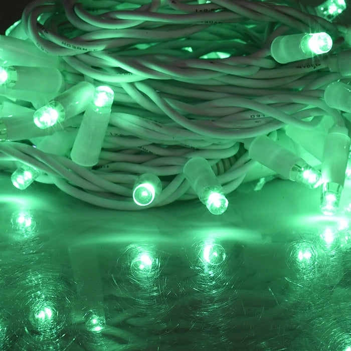 CATENA LUMINOSA PROFESSIONALE 100 MAXI-LED F8 CAVO BIANCO LUCE VERDE FISSA E BIANCA INTERMITTENTE - IDEALE PER DECORAZIONI FESTIVE ED EVENTI SPECIALI