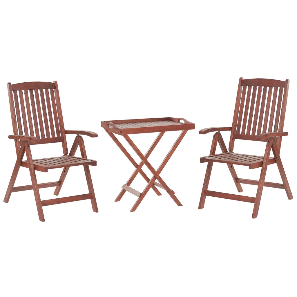 Set da bistrot da giardino in legno di acacia scuro con cuscini rossi tavolo da té 2 sedie pieghevoli resistenti ai raggi UV