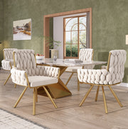 Set di 4 sedie da pranzo girevoli in velluto beige