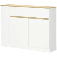 Buffet Mobile da Stoccaggio con 2 Cassetti 3 Mensole Aperte e Mobile con 2 Ante, 110 x 29,5 x 82 cm, Bianco