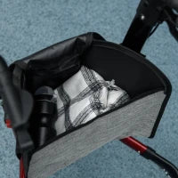 Deambulatore ad Altezza Regolabile con 3 Ruote e Tasca Portaoggetti, in Alluminio, 68x68x86.5-99 cm, Rosso