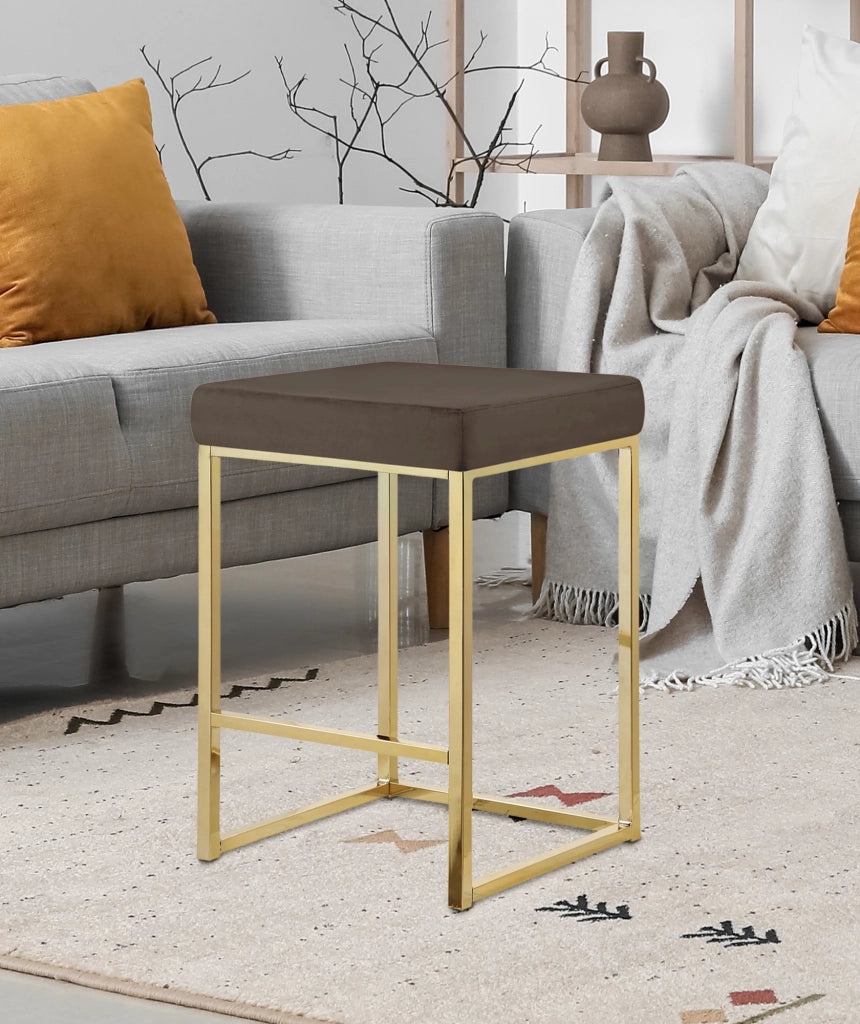 Sgabello Moderno In Velluto Sedile imbottito Gambe In Acciaio Dorato Senza Schienale Casa Sedia Cucina Bar Pub Seduta Rialzata Di Design - Testa di Moro