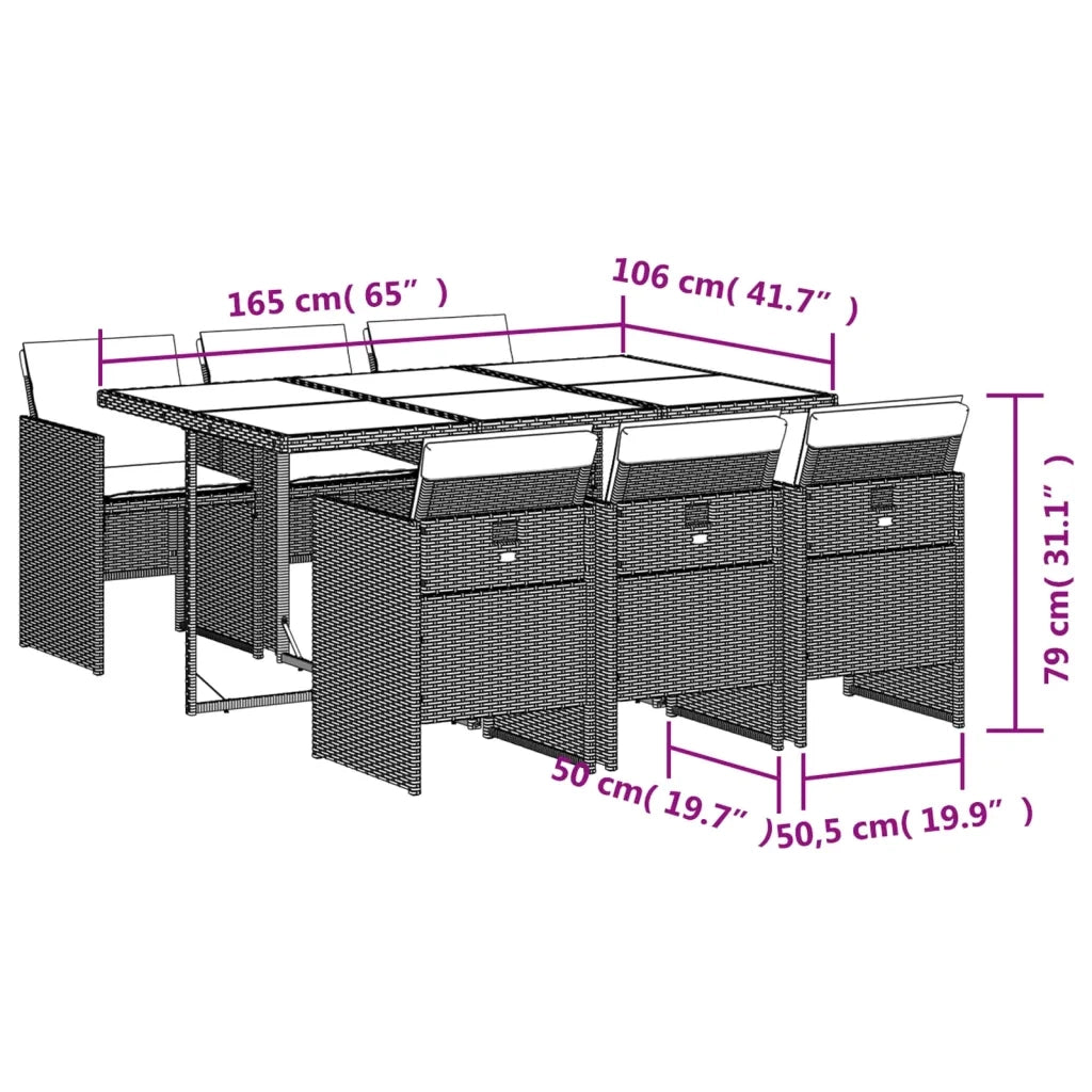 Set da Pranzo da Giardino 7 pz Nero con Cuscini in Polyrattan 3277673