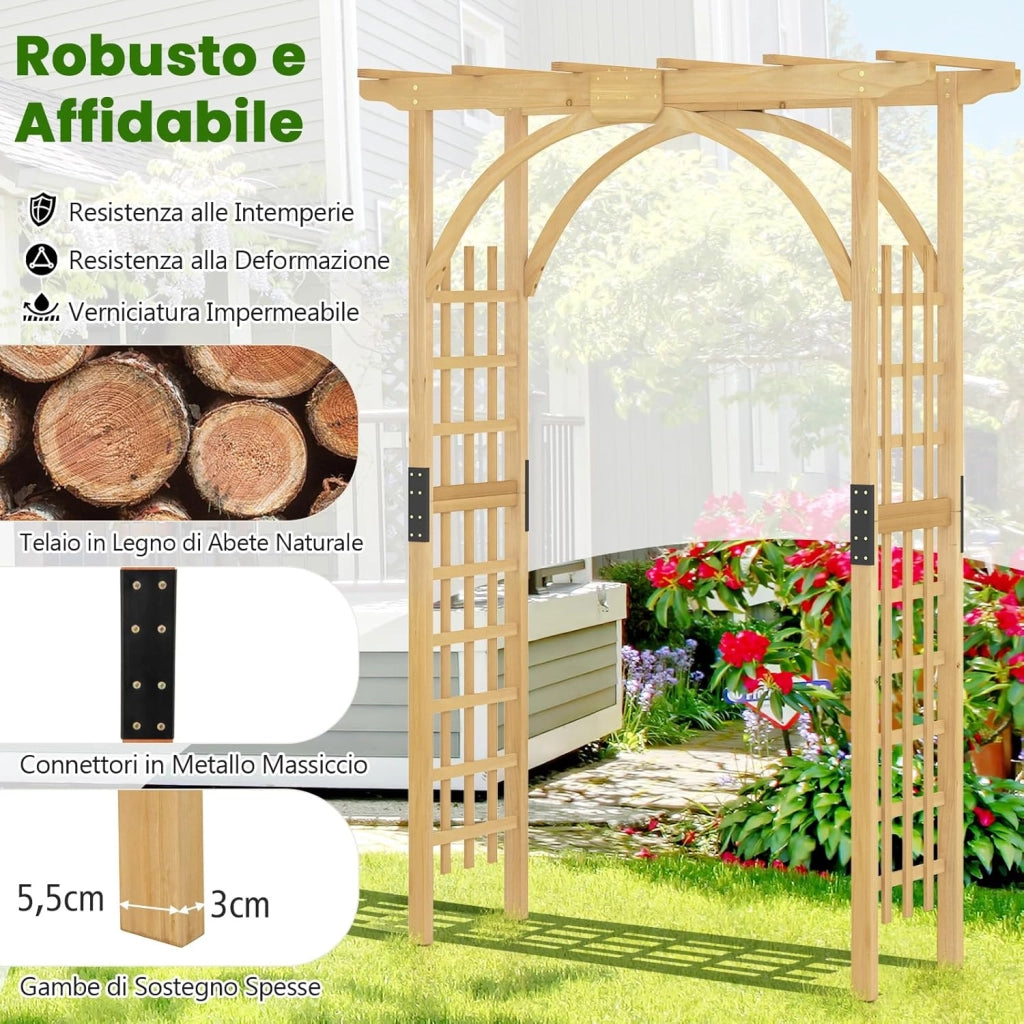 Arco da Giardino in Legno, Pergola da Esterno per Piante Rampicanti, Pergolato per Matrimonio e Feste, da Giardino, Patio e Cortile (Modello 3)
