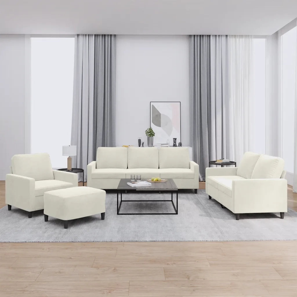 Set di Divani 4 pz con Cuscini Crema in Velluto