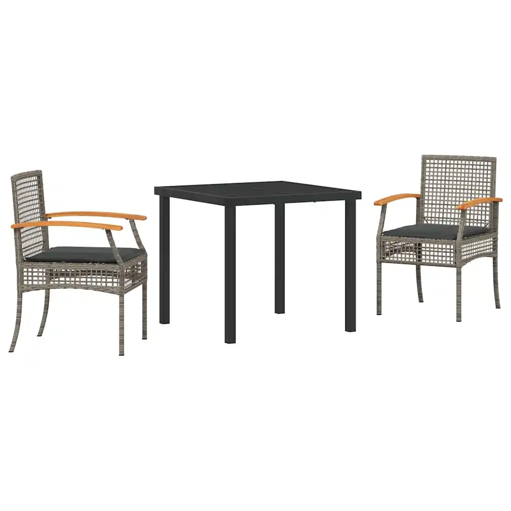 Set da Pranzo per Giardino 3 pcs Grigio e Nero Rattan 3380820