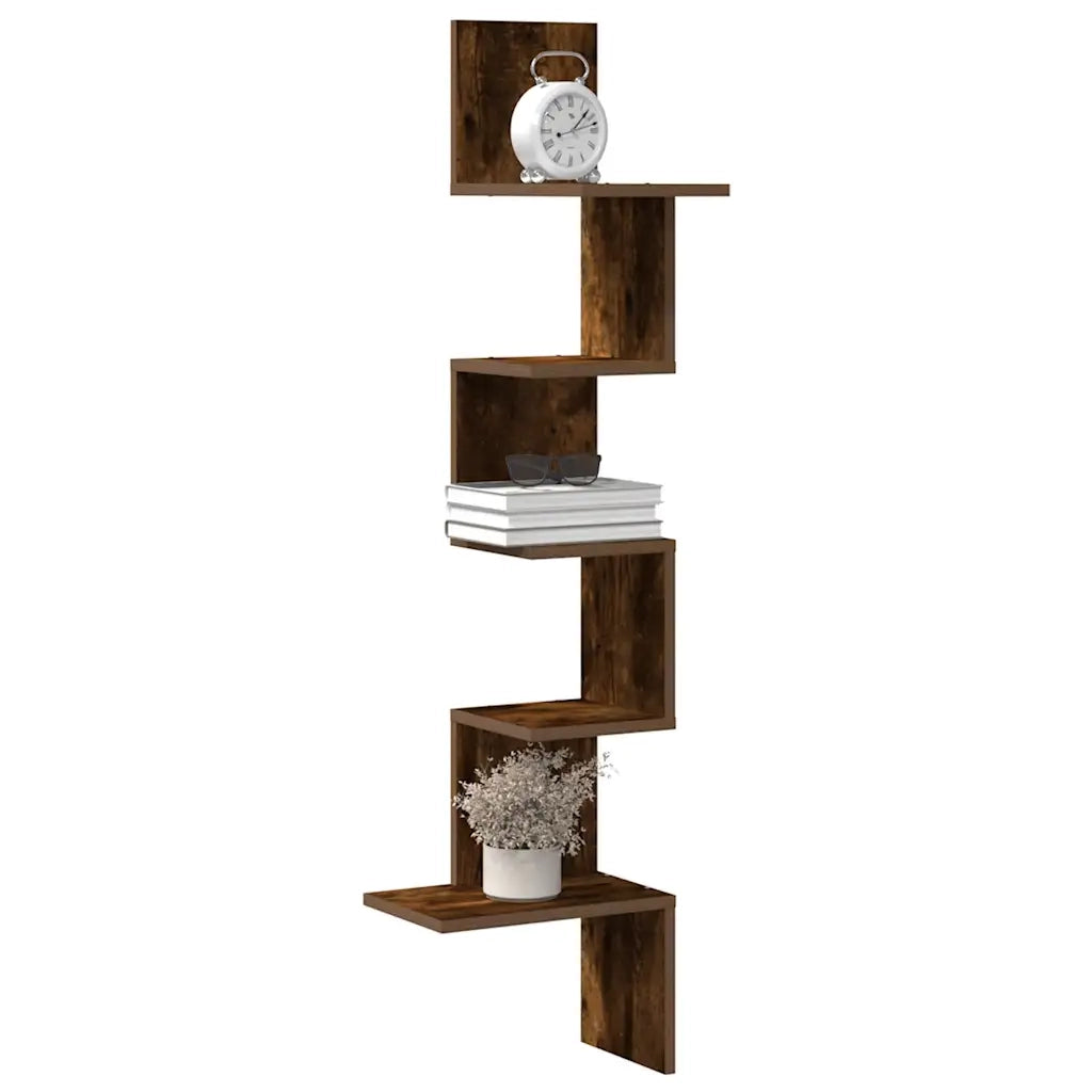 Scaffale Angolare a Muro | Mensola a parete Rovere Fumo 32x32x127,5 cm Truciolato