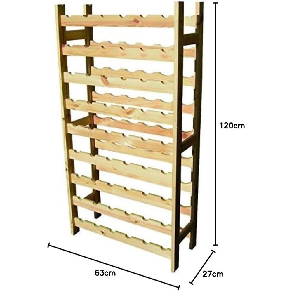 Trade Shop - Cantinetta Portabottiglie Vino In Legno Di Pino Naturale 54 Posti 9 Ripiani H120x63x27cm -